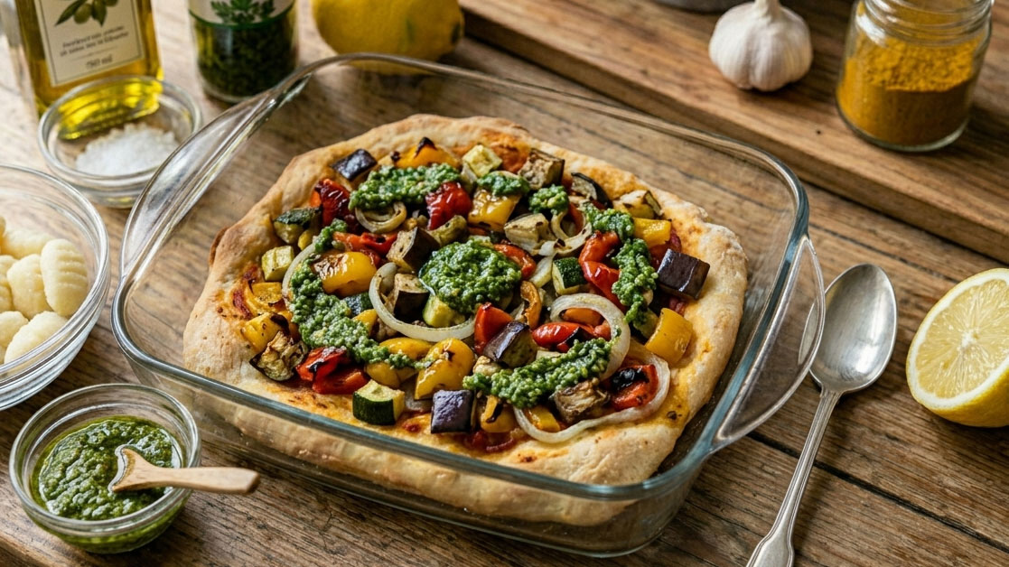 Focaccia vegetariana al pesto