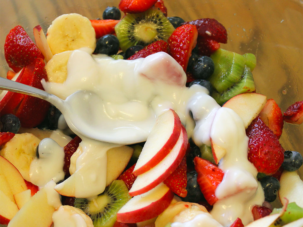 Fruit salad with cream cheese and yogurt