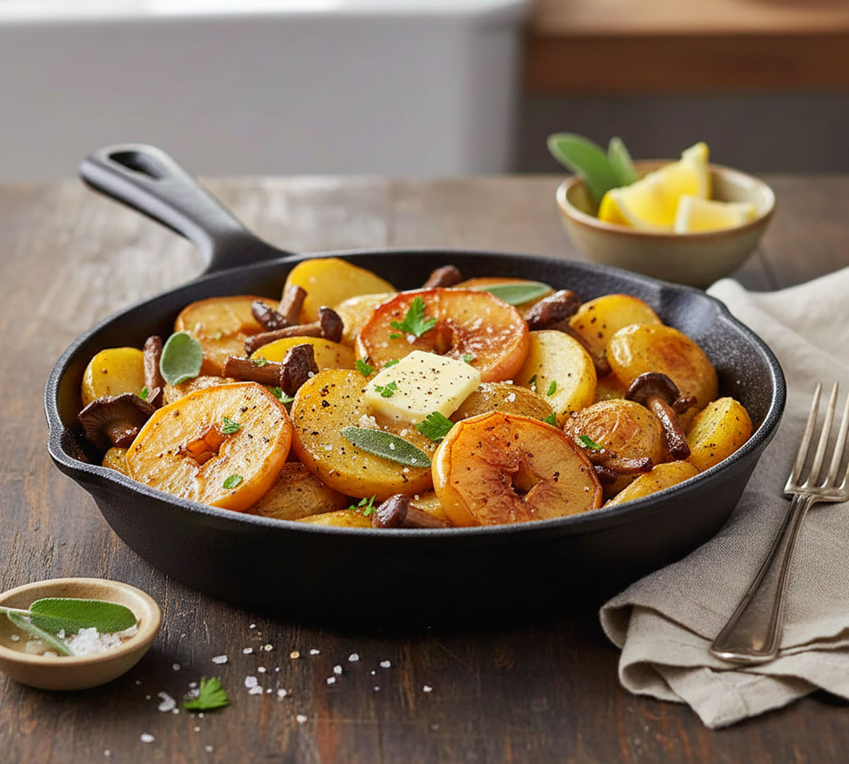 Patate con mele e funghi chiodini