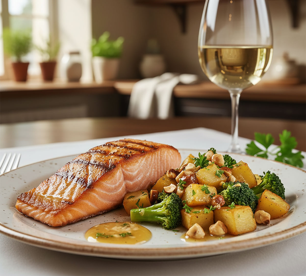 Tranci di salmone con patate e broccoli